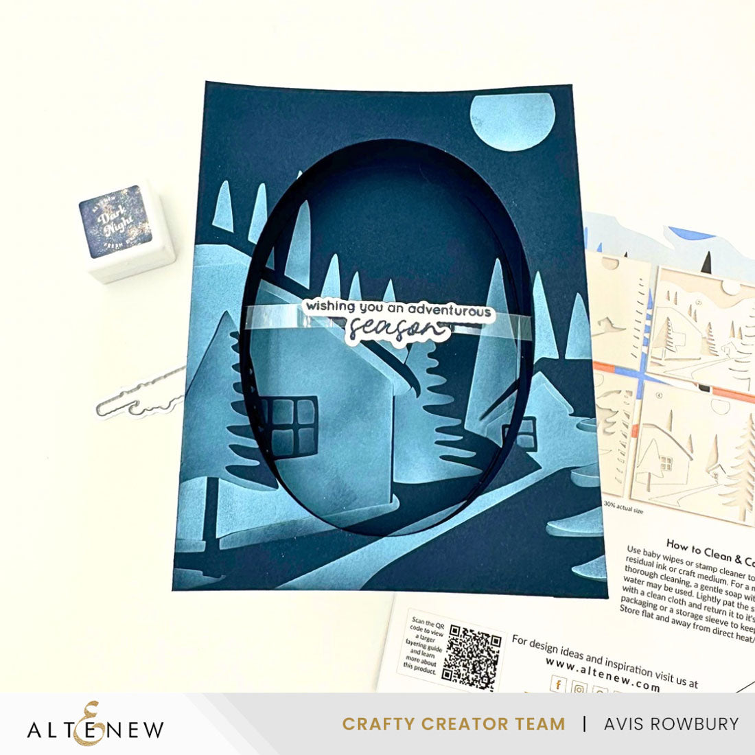 Altenew Sleigh Ride Greetings Clear Stamp and Die Set cabins