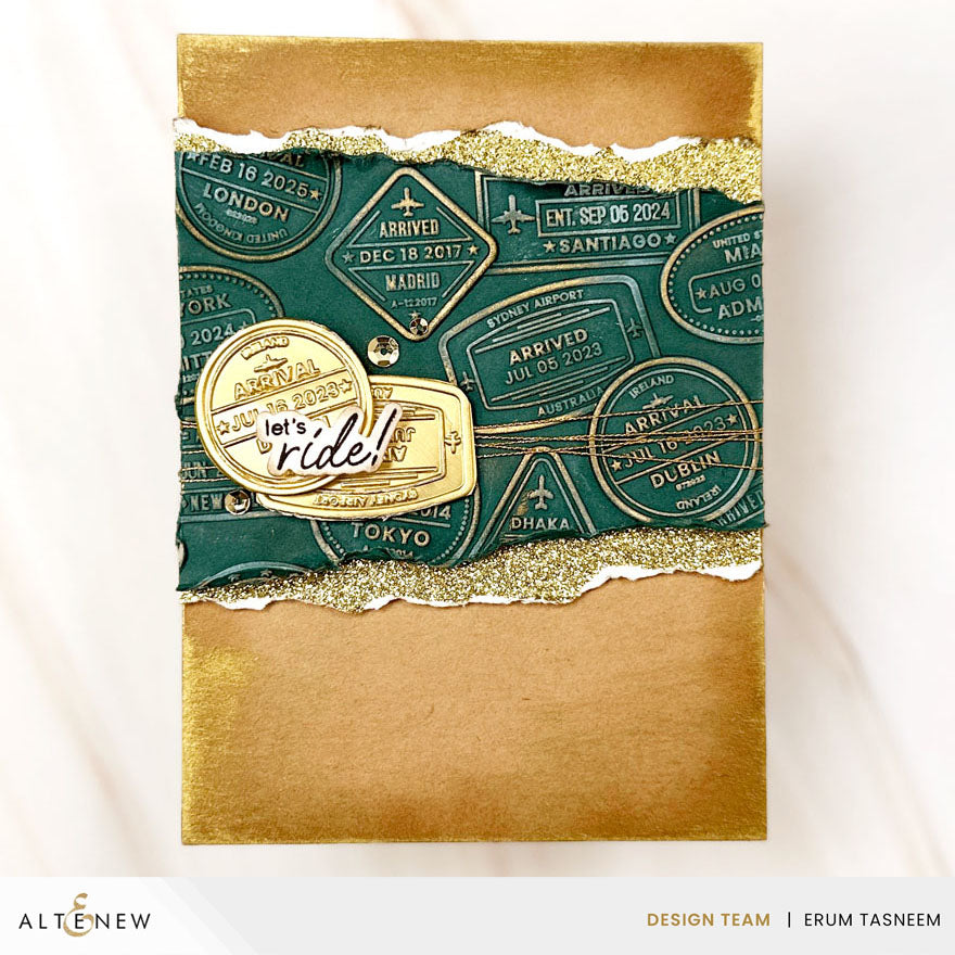 Altenew Sleigh Ride Greetings Clear Stamp and Die Set golden