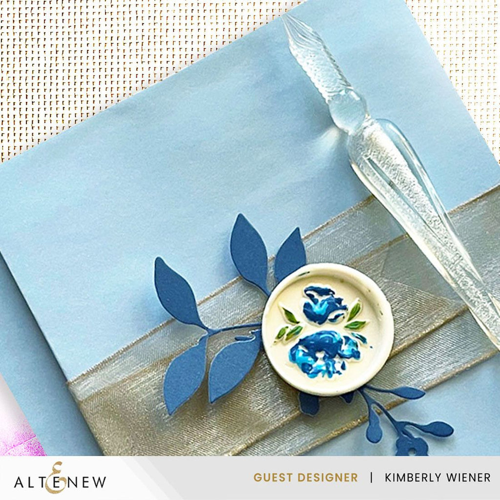 Altenew Soft Peonies Wax Seal Stamp and Wax Stamp Handle Set light blue
