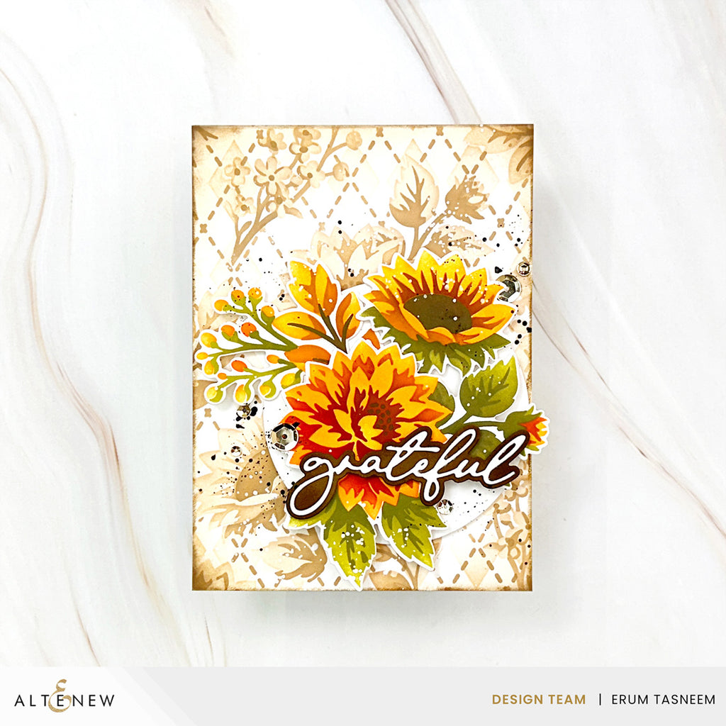 Altenew Stencil Art Botanical Argyle Add-on Dies alt11569 brown grateful card
