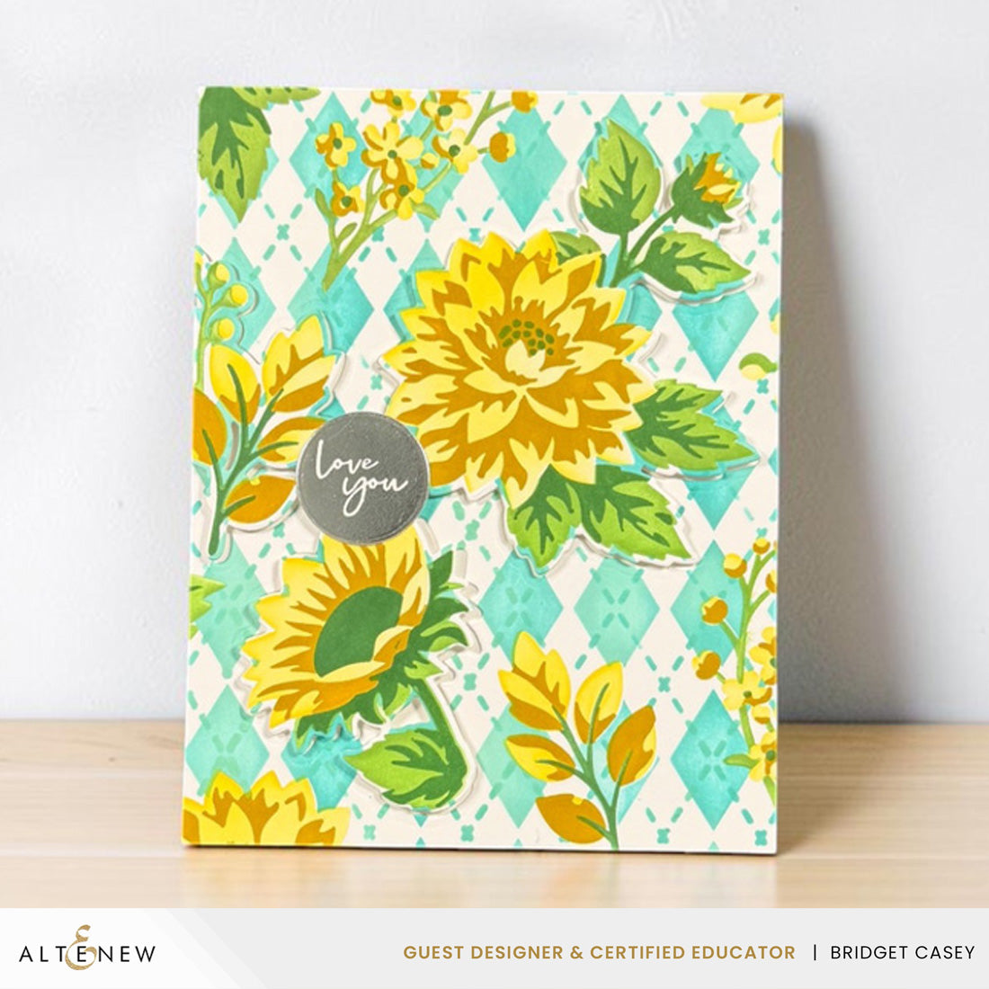 Altenew Stencil Art Botanical Argyle and Add-on Die Set love you card