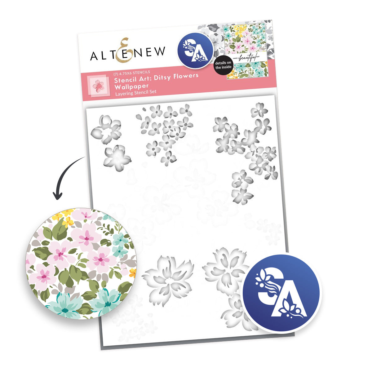 Altenew Stencil Art Ditsy Flowers Wallpaper Layering Stencils alt10830