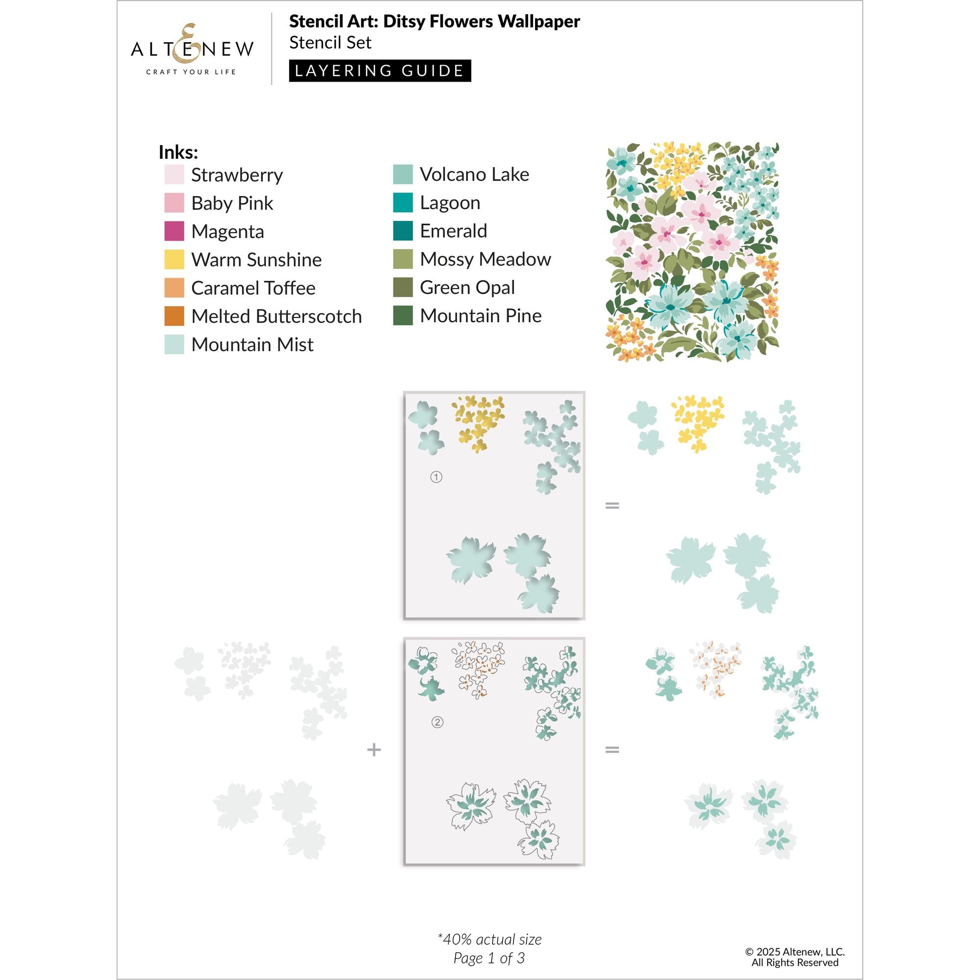 Altenew Stencil Art Ditsy Flowers Wallpaper Layering Stencils alt10830 layering guide