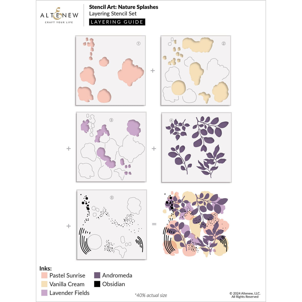 Altenew Stencil Art Nature Splashes Layering Stencils alt10576 layering guide