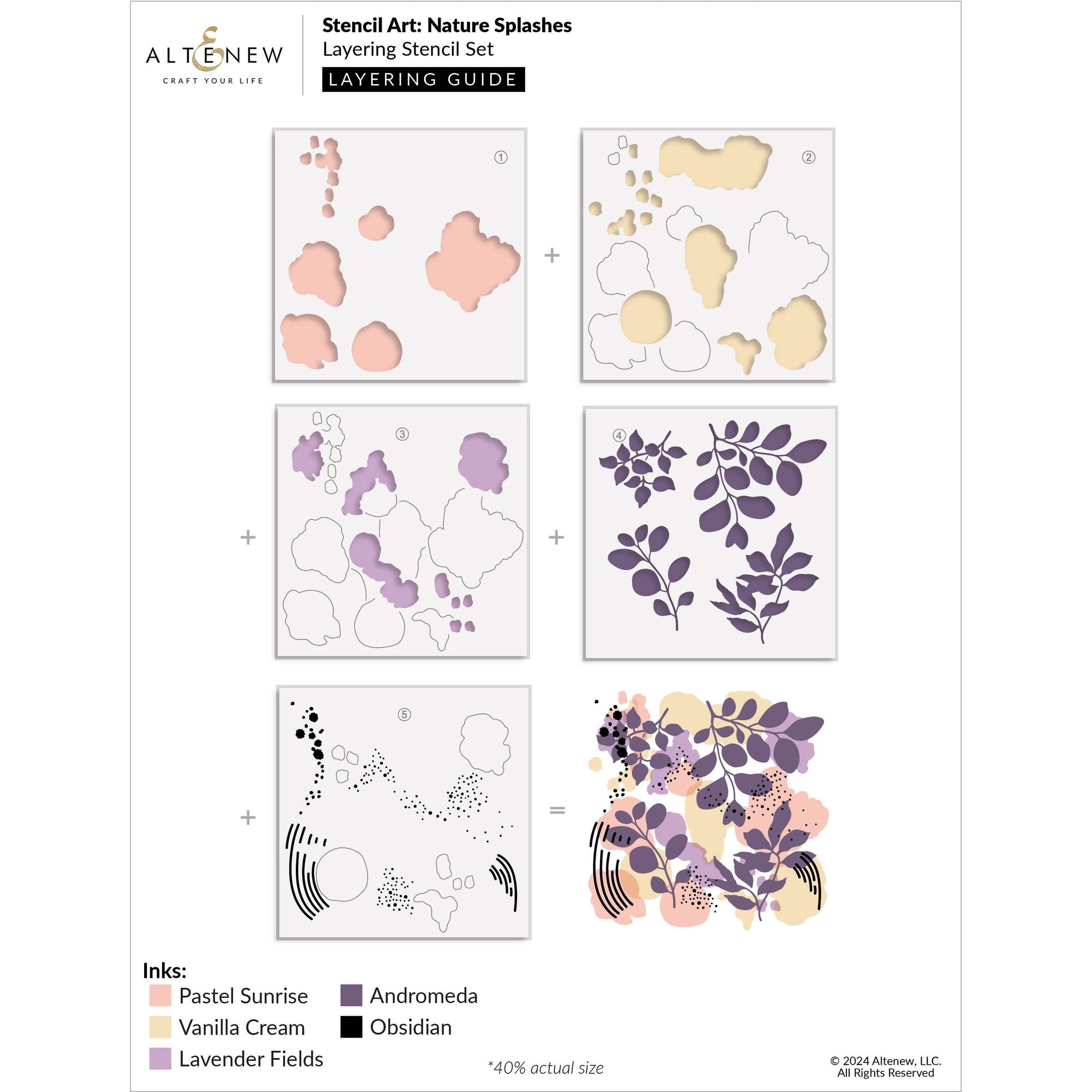 Altenew Stencil Art Nature Splashes and Add-on Die Set layering guide