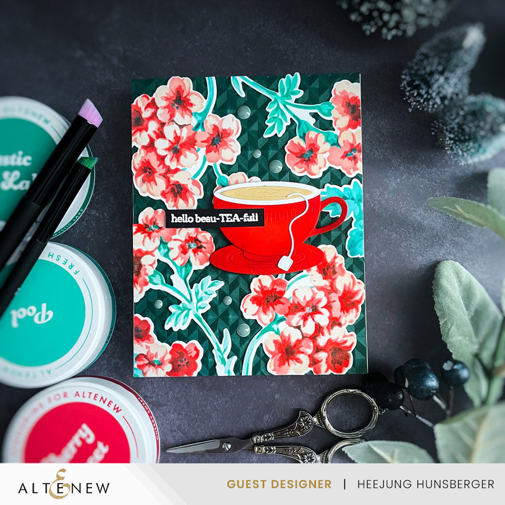 Altenew Stencil Art Painted Geraniums and Add-on Die Set red flowers