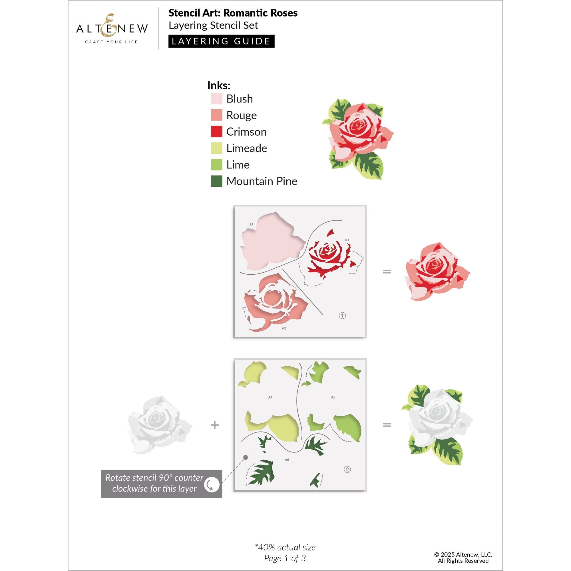 Altenew Stencil Art Romantic Roses and Add-on Die Set layering guide