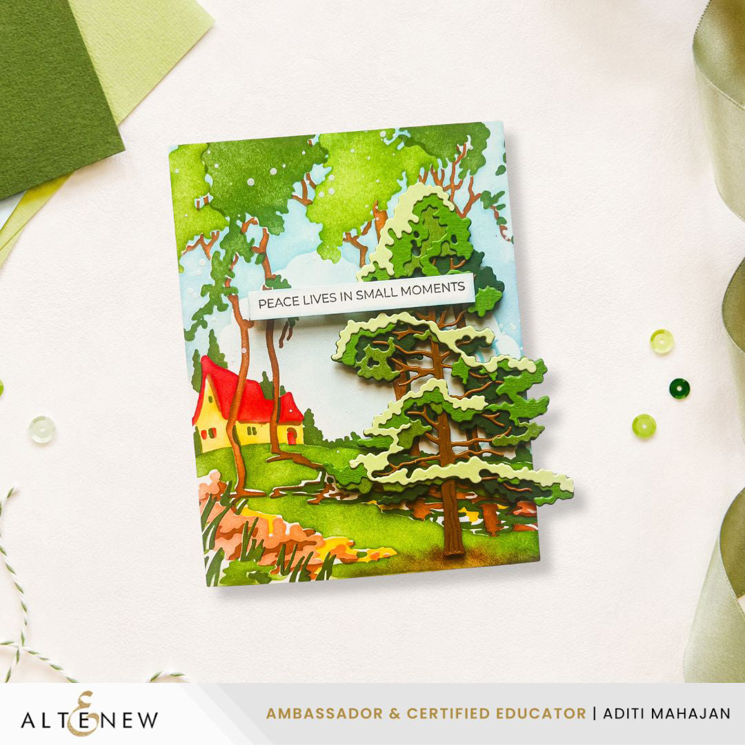 Altenew Stencil Art Where Nature Meets Home Layering Stencils alt11457 house with red roof card