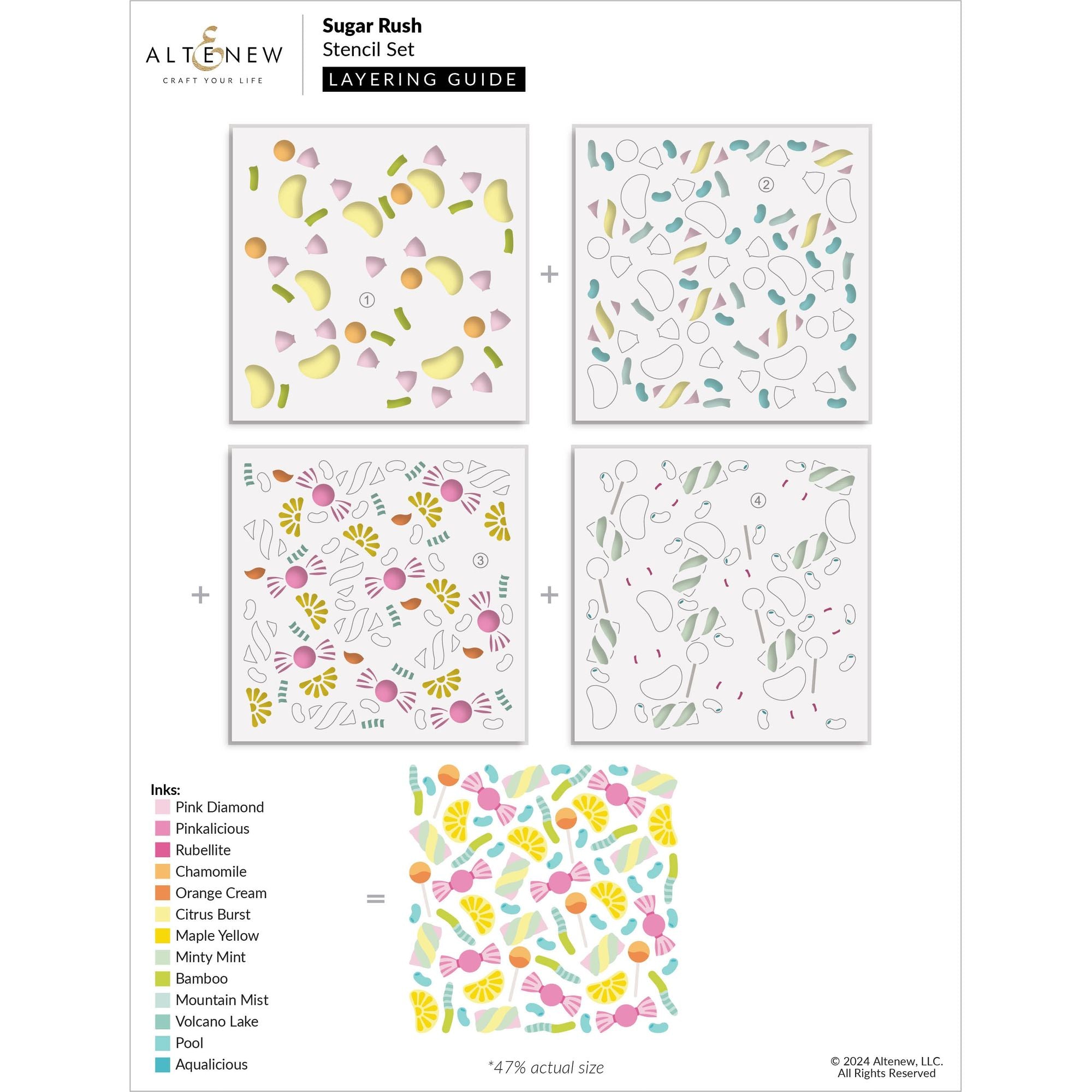 Altenew Sugar Rush Layering Stencils alt10367 layering guide