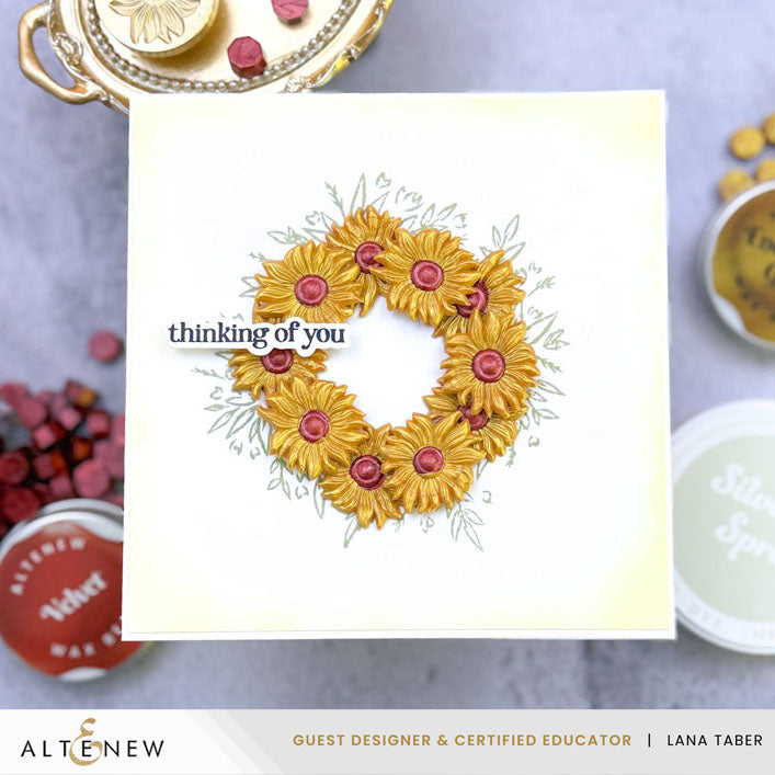 Altenew Sunflower Wax Seal Stamp and Wax Stamp Handle Set wreath