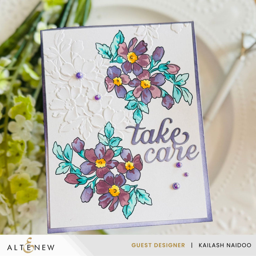 Altenew Sweet Spray Clear Stamp Die Stencil and Embossing Folder Set take care