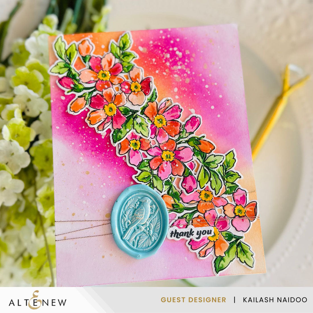 Altenew Sweet Spray Clear Stamp Die Stencil and Embossing Folder Set thank you