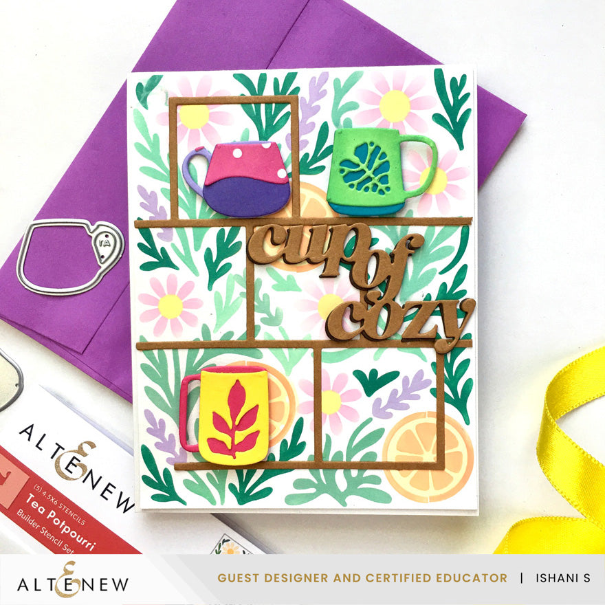 Altenew Tea Potpourri Stencils alt11010 cup of cozy card