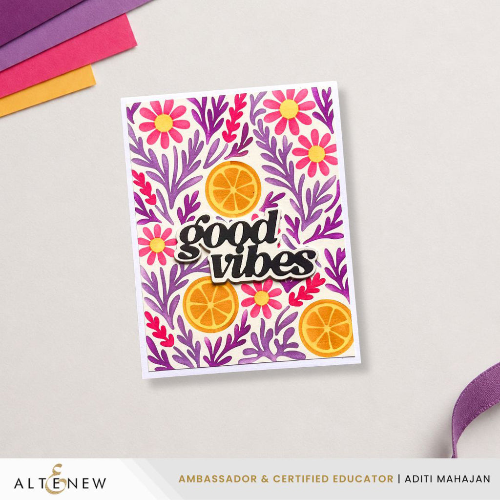 Altenew Tea Potpourri Stencils alt11010 orange slices good vibes card