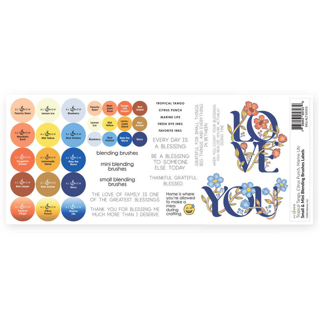 Altenew Tropical Tango, Citrus Punch, Marine Life Blending Brushes Labels alt10553