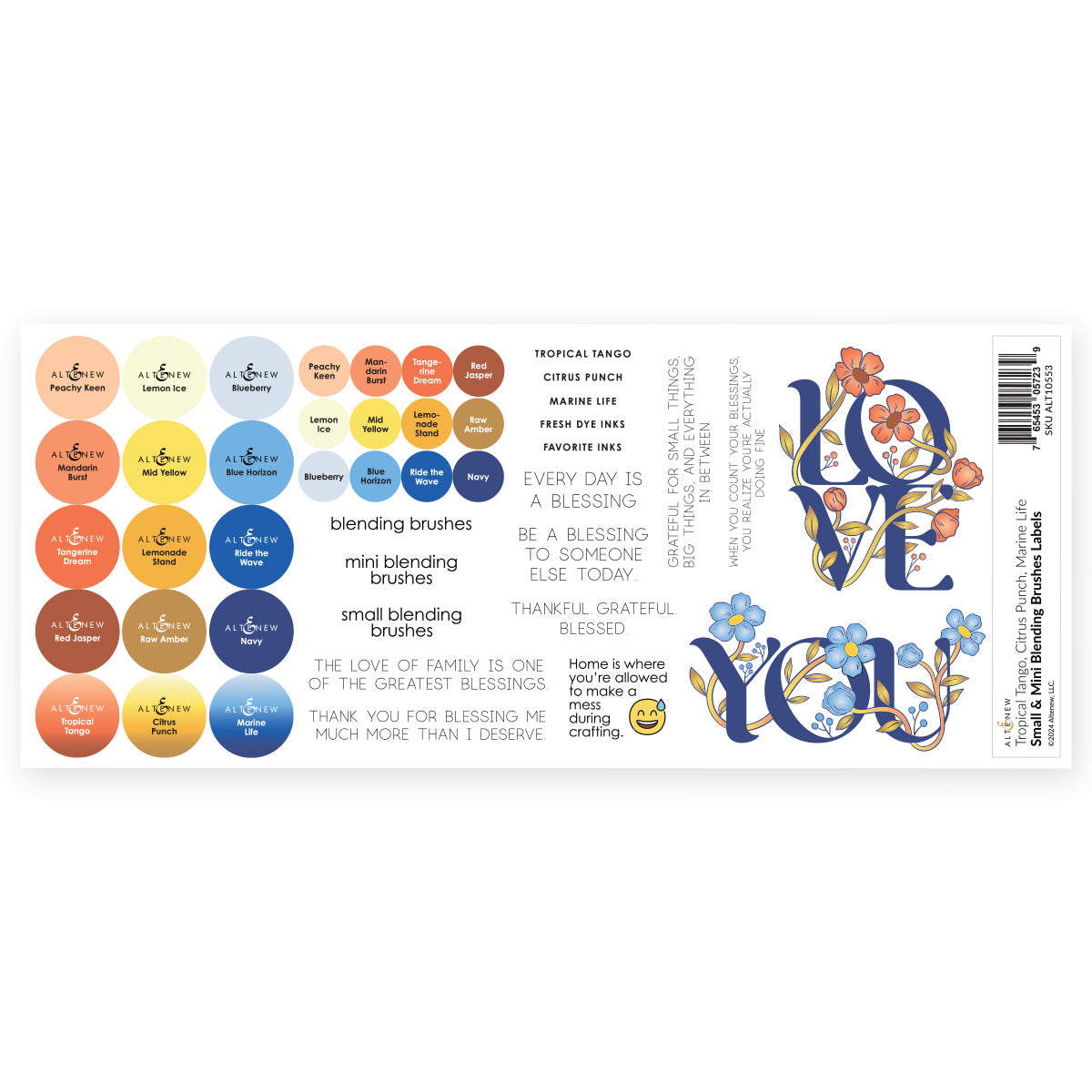 Altenew Tropical Tango, Citrus Punch, Marine Life Blending Brushes Labels alt10553