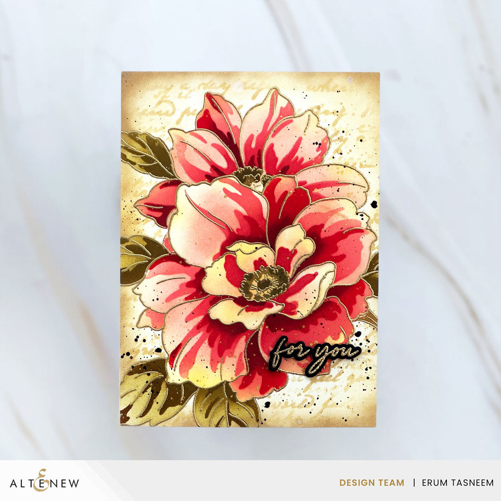 Altenew Twin Blooms Layering Stencils alt11270 yellow background