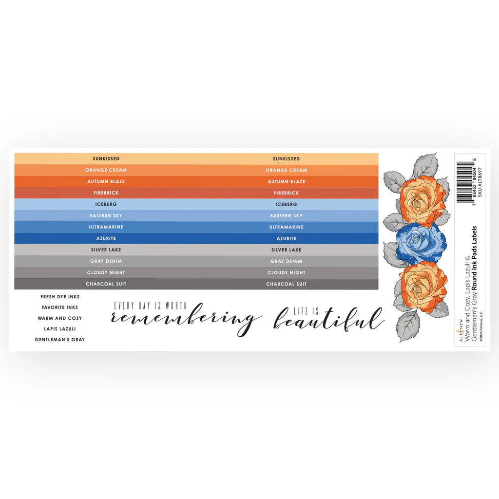 Altenew Warm and Cozy, Lapis Lazuli, Gentleman's Gray Round Ink Pads Label Set alt8697