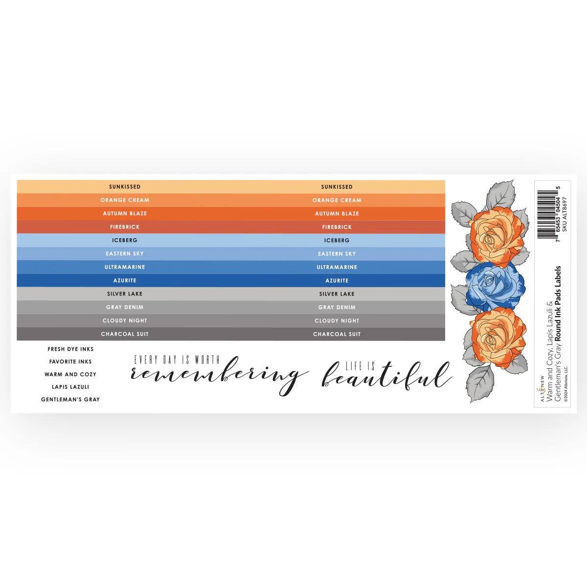 Altenew Warm and Cozy, Lapis Lazuli, Gentleman's Gray Round Ink Pads Label Set alt8697