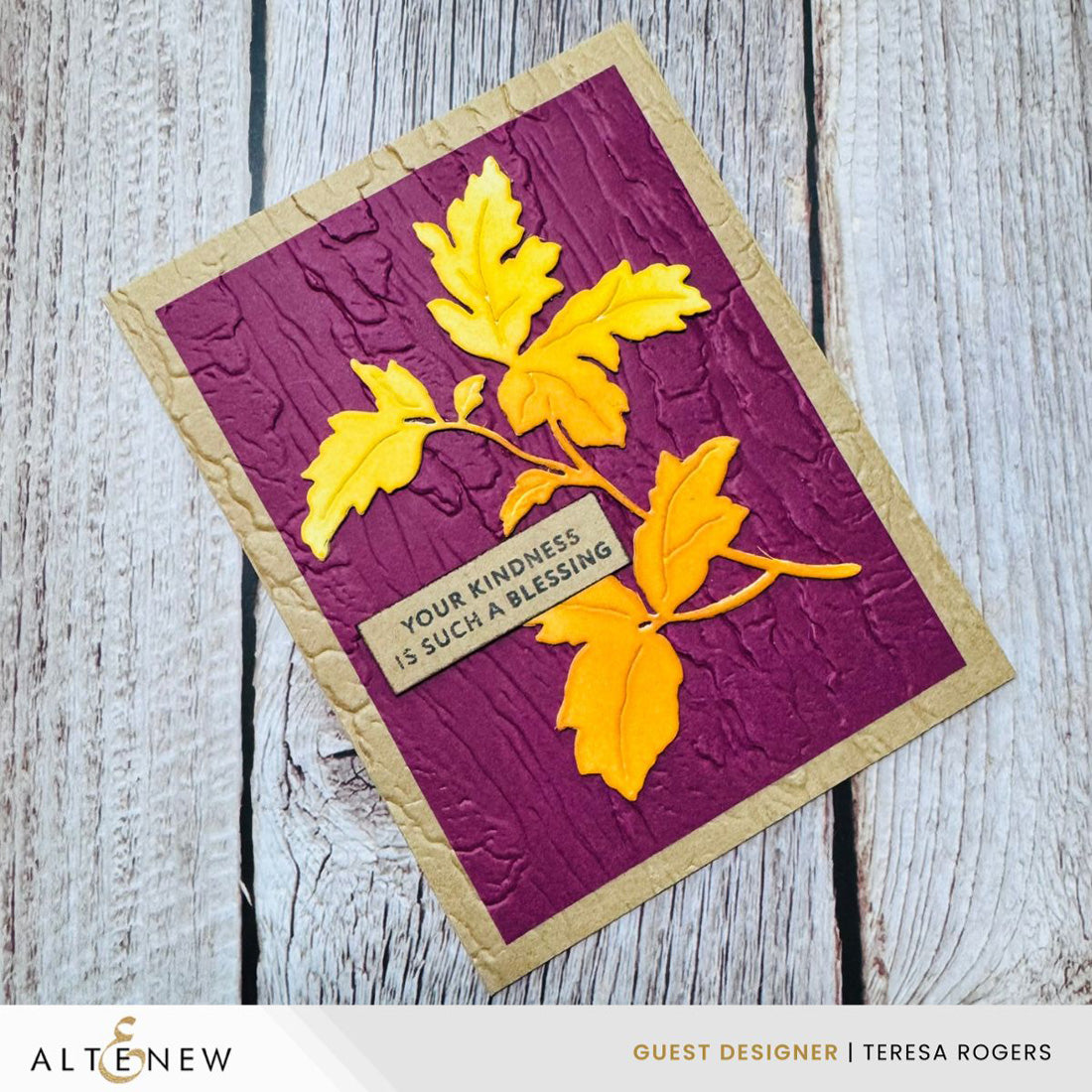 Altenew Weathered Bark 3D Embossing Folder alt11391 purple background card