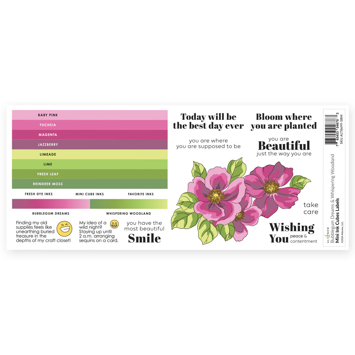Altenew Whispering Woodland, Bubblegum Dreams Mini Ink Cubes Label Set alt8699-sbm