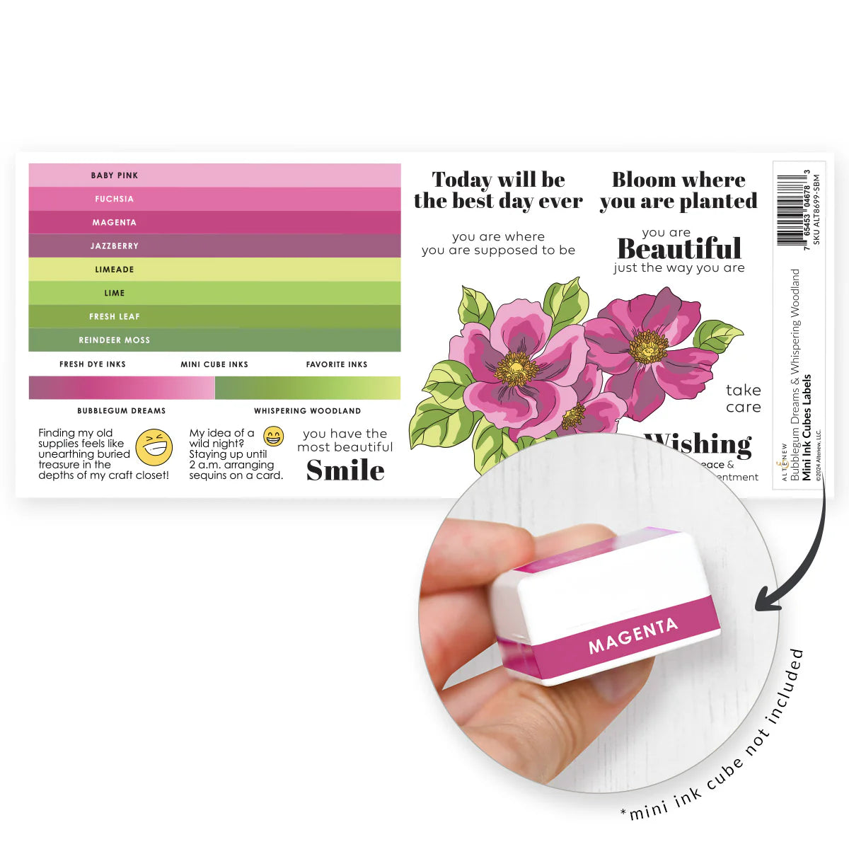 Altenew Whispering Woodland, Bubblegum Dreams Mini Ink Cubes Label Set alt8699-sbm product image
