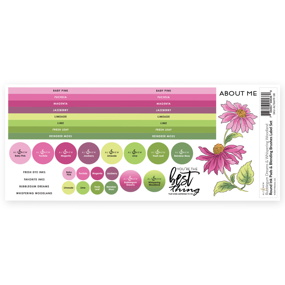 Altenew Whispering Woodland, Bubblegum Dreams Round Ink Pads and Blending Brushes Label Set alt8699-sb