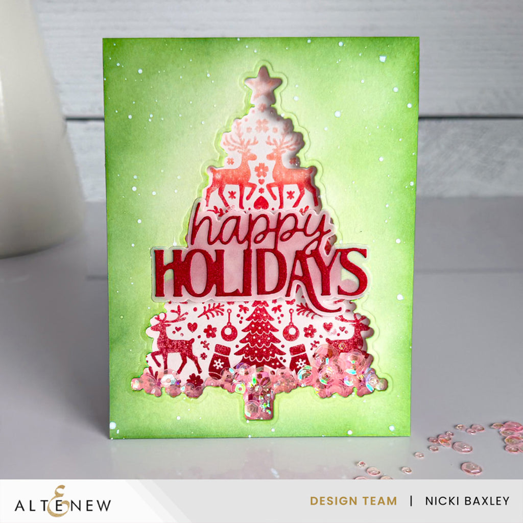 Altenew Winter Woodland Clear Stamp and Die Set happy holidays card