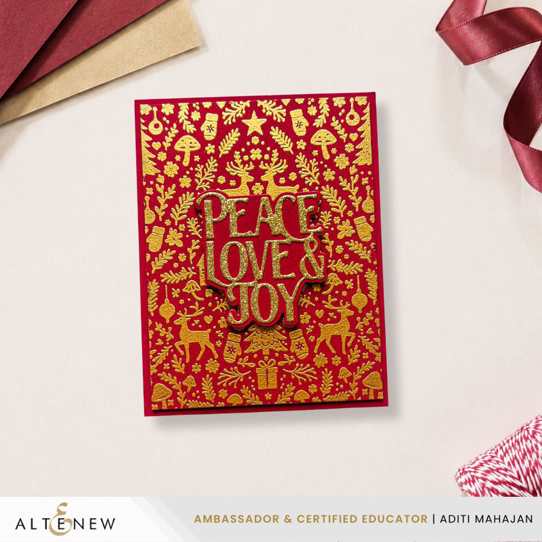 Altenew Winter Woodland Clear Stamp and Die Set peace love joy card