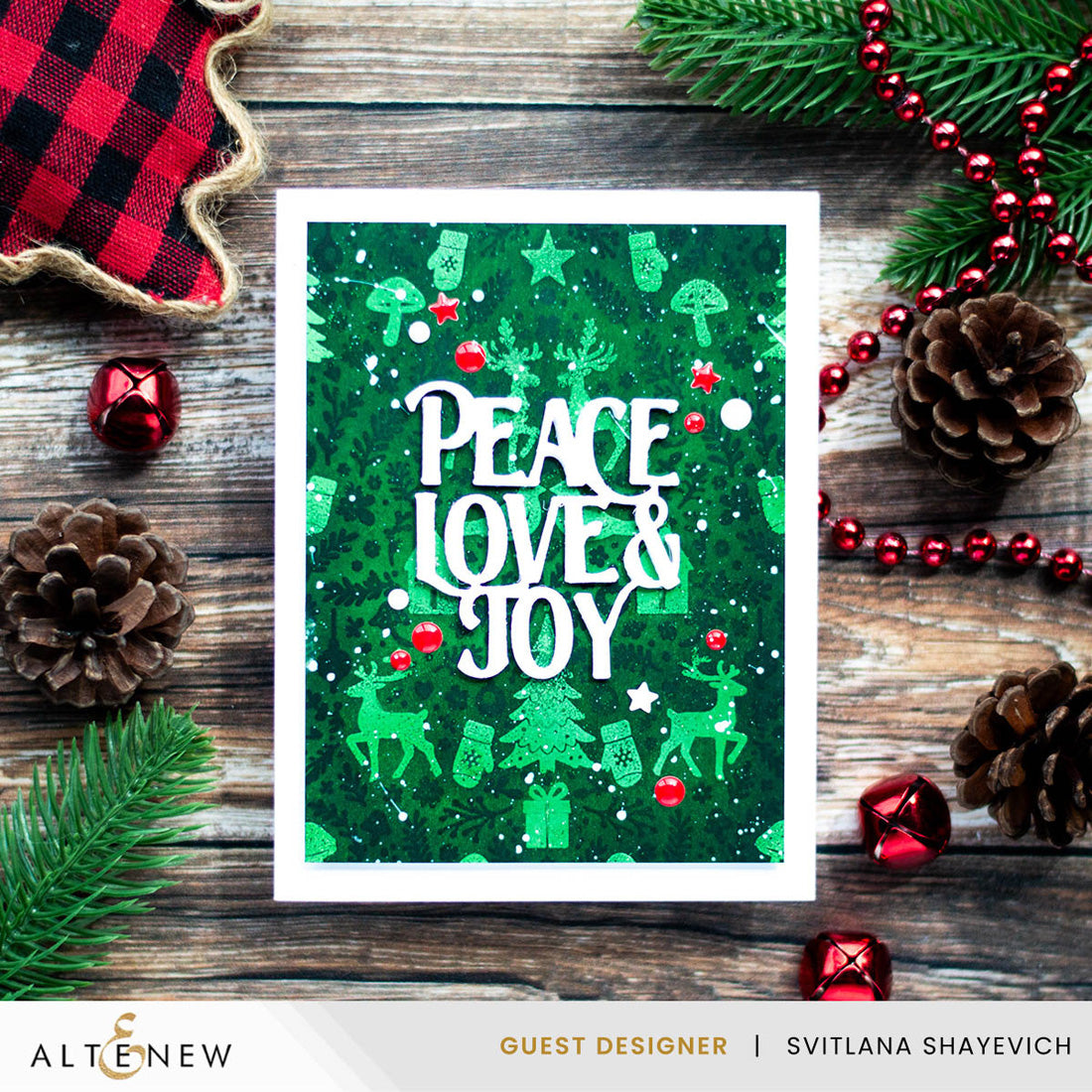 Altenew Winter Woodland Clear Stamps alt11534 peace love joy card