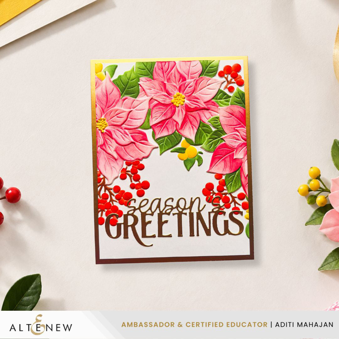 Altenew Winterberry Poinsettias 3D Embossing Folder alt11536 season's greetings card