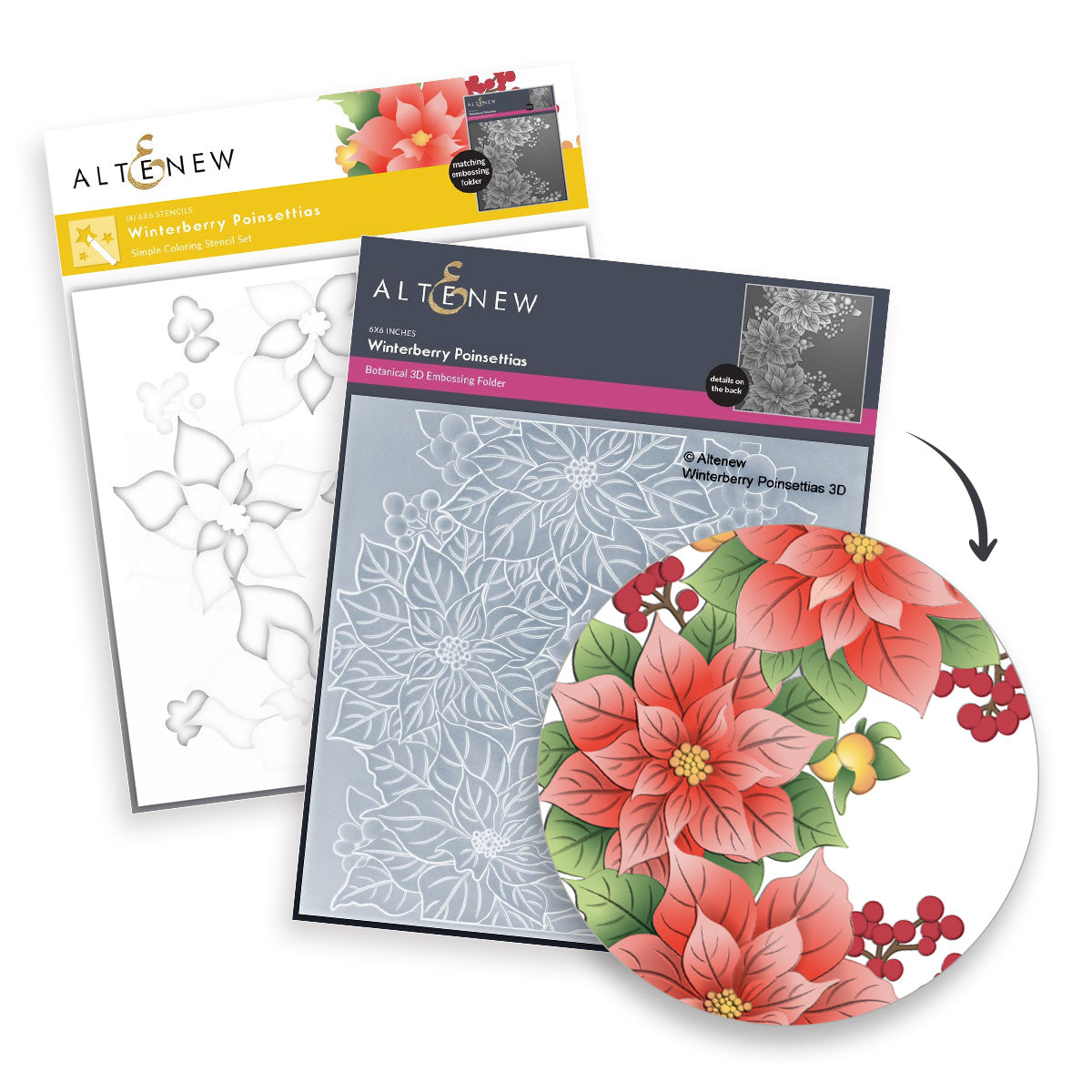 Altenew Winterberry Poinsettias 3D Embossing Folder and Stencil Set