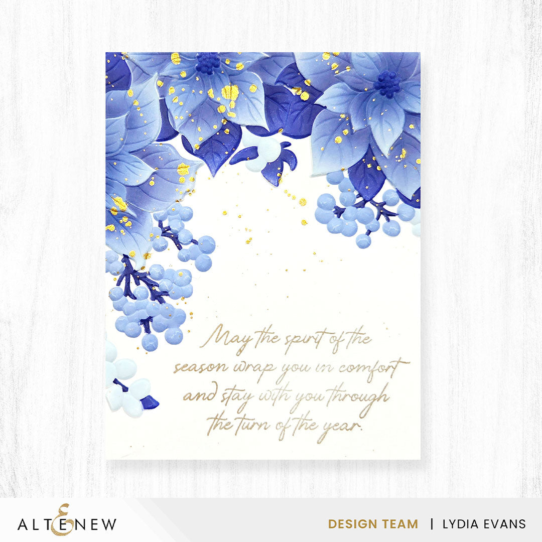 Altenew Winterberry Poinsettias 3D Embossing Folder and Stencil Set blue flowers card