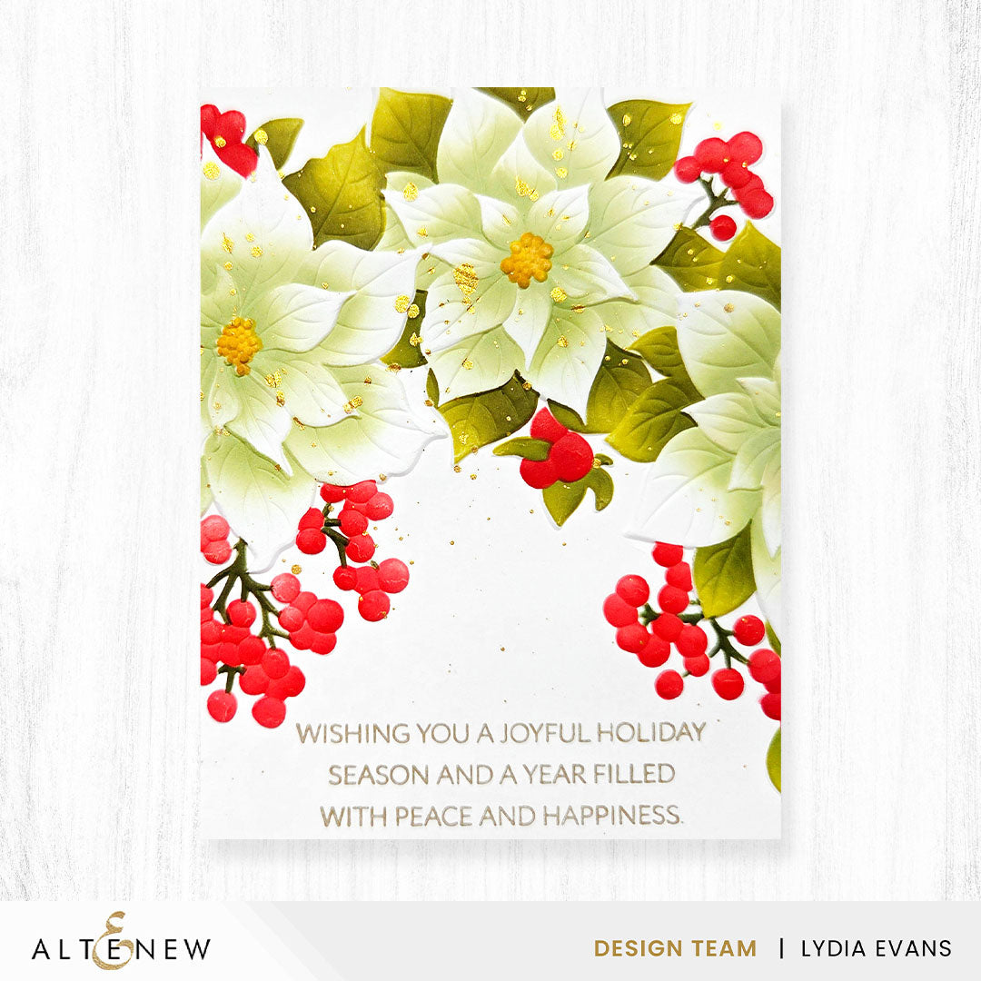 Altenew Winterberry Poinsettias 3D Embossing Folder and Stencil Set joyful holiday card