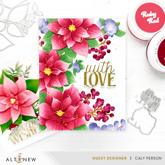 Altenew Winterberry Poinsettias 3D Embossing Folder and Stencil Set with love card caly person | color-code:ALT01