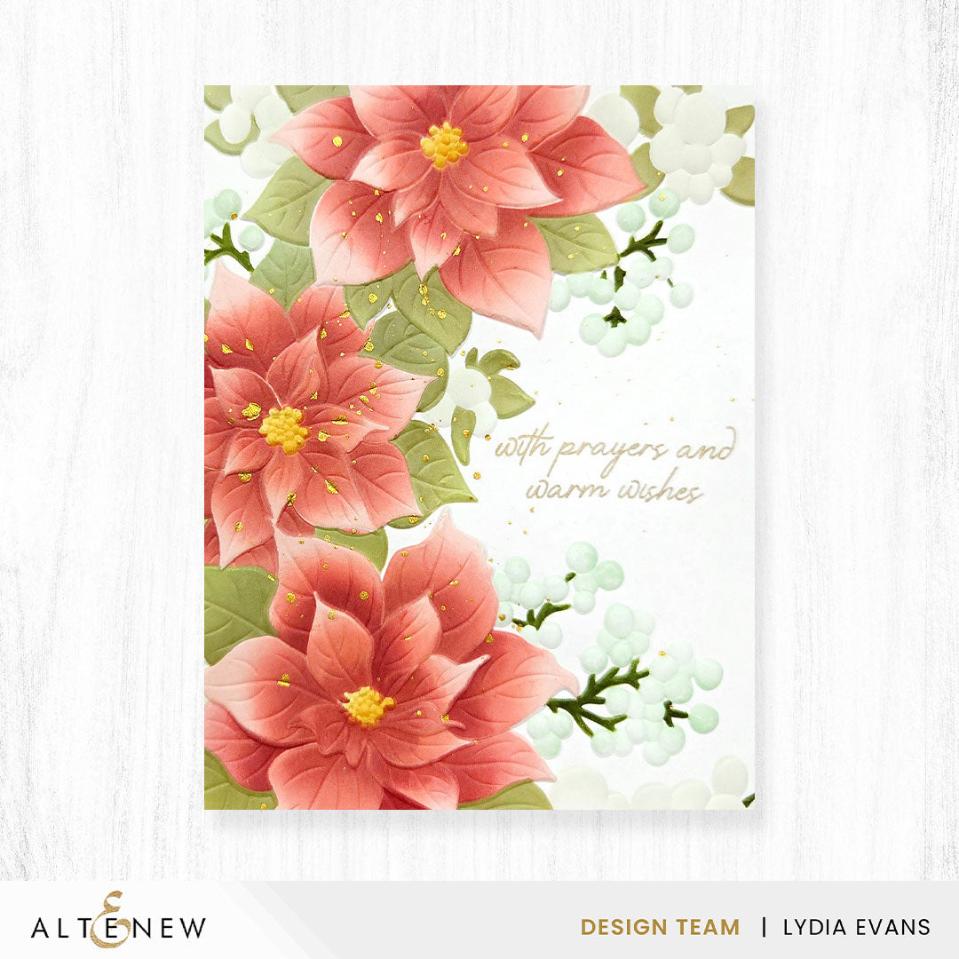 Altenew Winterberry Poinsettias 3D Embossing Folder and Stencil Set with prayers card