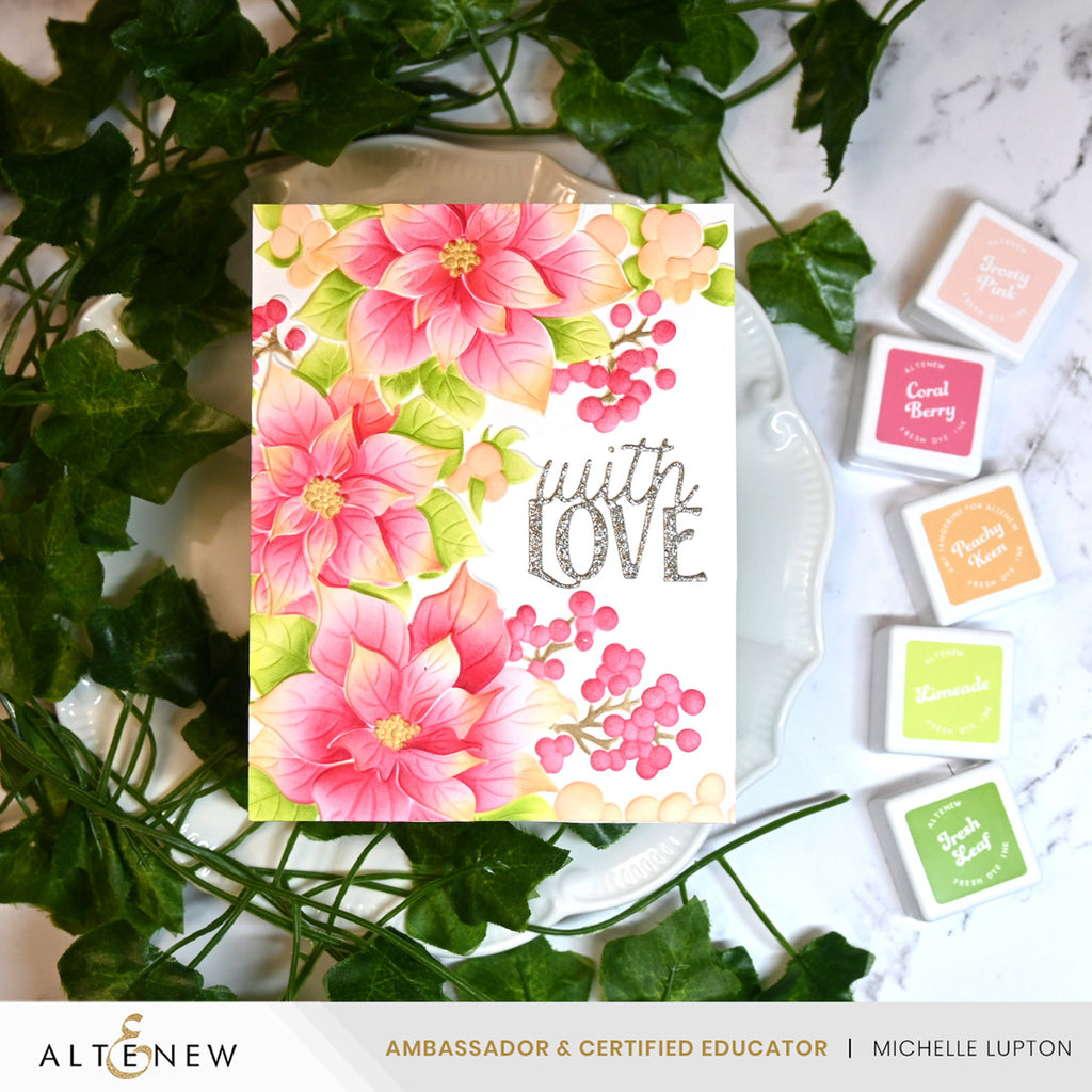 Altenew Winterberry Poinsettias Stencils alt11537 with love card