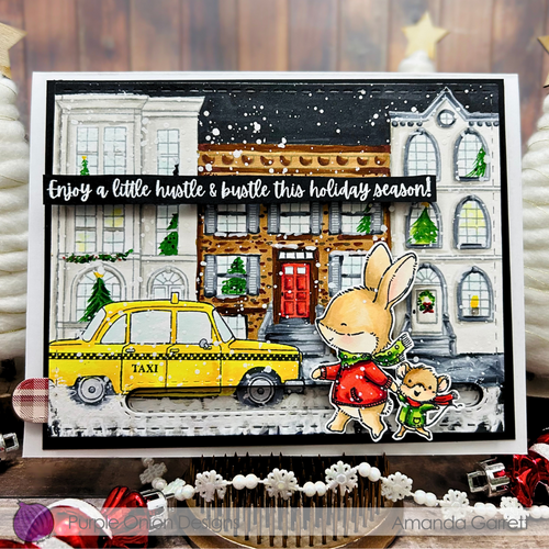 Purple Onion Designs Row House Background Cling Stamp pod1367 Hustle Bustle City Christmas Card