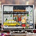 Purple Onion Designs Row House Background Cling Stamp pod1367 Hustle Bustle City Christmas Card
