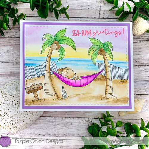 Purple Onion Designs Beach Fences And Boardwalk Cling Stamp pod1322 Palm Trees Hammock Scene Card