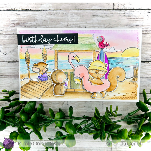 Purple Onion Designs Lilo Cling Stamp pod1343 squirrel with pool float at tiki hut