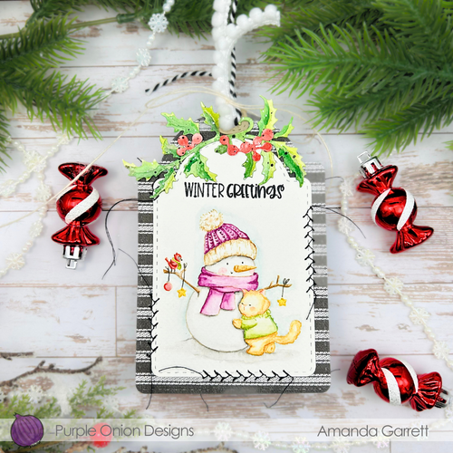 Purple Onion Designs Tofu And The Snowman Cling Stamp pod5004 Winter Greetings Christmas Tag Project