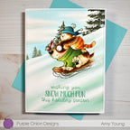 Purple Onion Designs Tofu, Flappy And Mousy Fun In The Snow Cling Stamp pod5008 Christmas Sledding Card