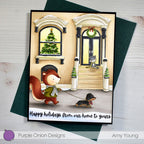 Purple Onion Designs Butterscotch And Doxie Cling Stamp pod1354 Happy Holidays City Cat Card