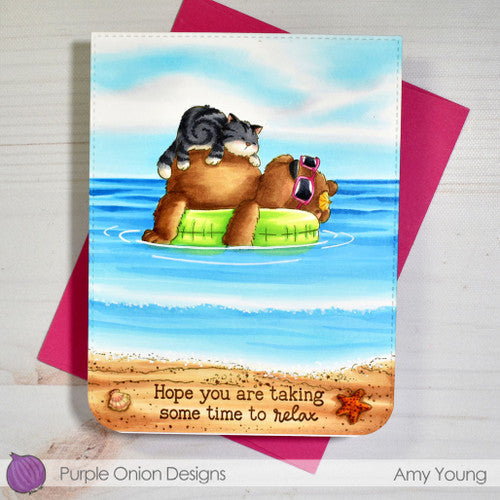 Purple Onion Designs Just Float Unmounted Cling Stamp pod5025 floating bear and cat card