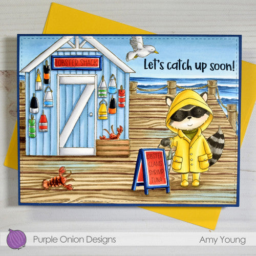 Purple Onion Designs Wharf Background Cling Stamp pod1317 Lobster Shack Let's Catch Up Soon Card
