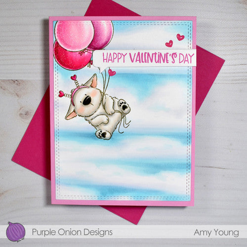 Purple Onion Designs Love Sentiment Cling Stamp Set pod9022 Valentine Balloon Card