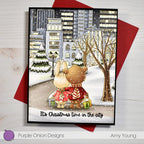 Purple Onion Designs City Skyline Background Cling Stamp pod1368 Christmas Time In The City Card