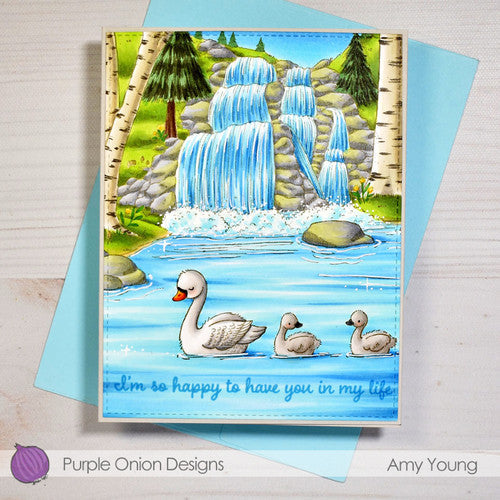 Purple Onion Designs Rainbow Falls Unmounted Cling Stamp pod1382 swan