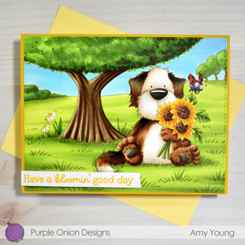 Purple Onion Designs Friendly Warm Wishes Sentiment Set Unmounted Cling Stamp pod9024 puppy card